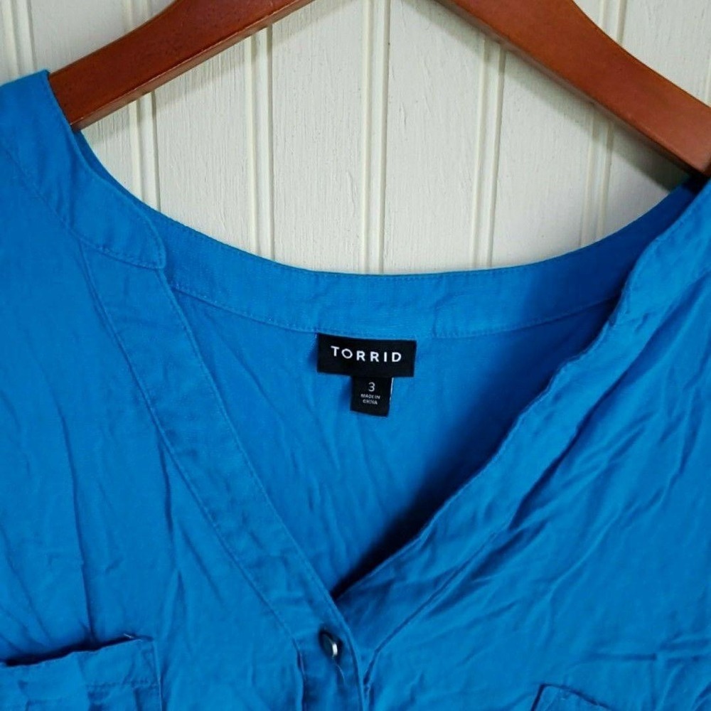 Torrid Blouse Womens‎ Plus 3 Blue Henley Sleeveless Double Pocket Tunic Top